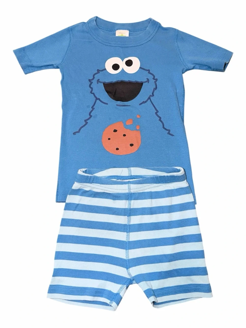 Sesame Street Cookie Monster Blue Short Sleeve Pajama Set Organic Cotton